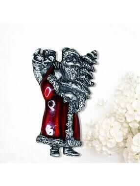 5978gc. Pewtertone Enamel Santa Christmas Brooch